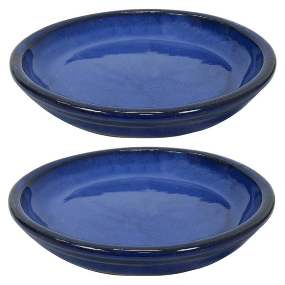 Exlonjet Ceramic Indoor/Outdoor Flower Pot Saucers Set of 2 - UV- and Frost-Resistant - Blue Glazed Finish - 7-Inch