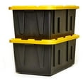 thumbnail image 1 of Exlonjet Durabit 27 Gallon Stackable Home Storage Container Bins Heavy Duty Opaque Base Organization Totes with Snap On Lid, 2 Pack, Black and Yellow, 1 of 5