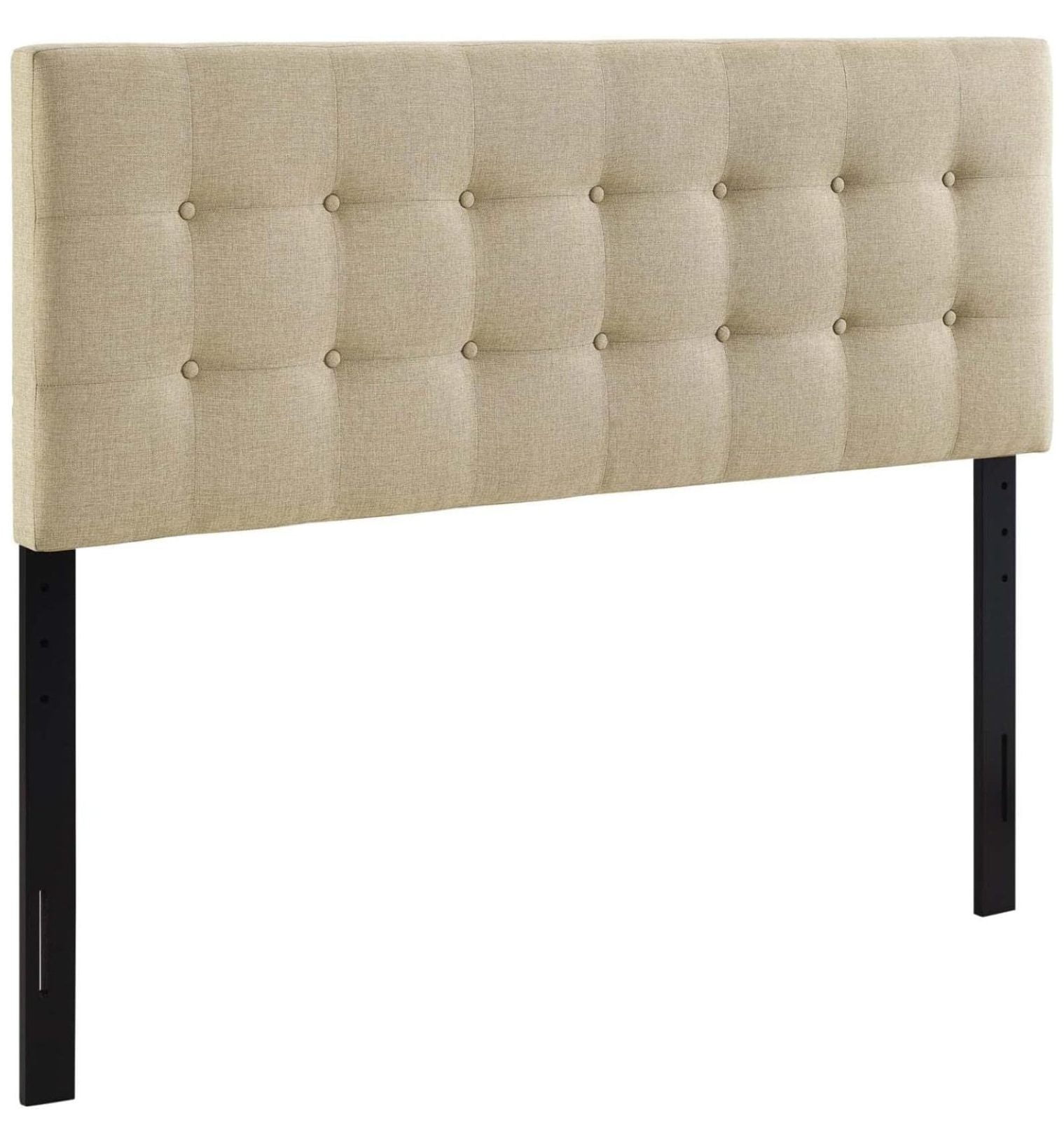 Exlonjet Emily Tufted Button Linen Fabric Upholstered Full Headboard in Beige