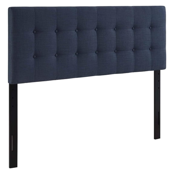 Exlonjet Emily Tufted Button Linen Fabric Upholstered Full Headboard in Navy