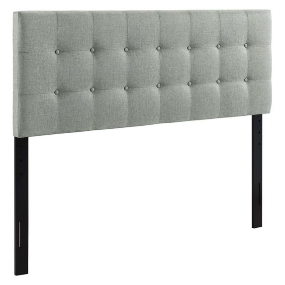 Exlonjet Emily Tufted Button Linen Fabric Upholstered King Headboard in Gray