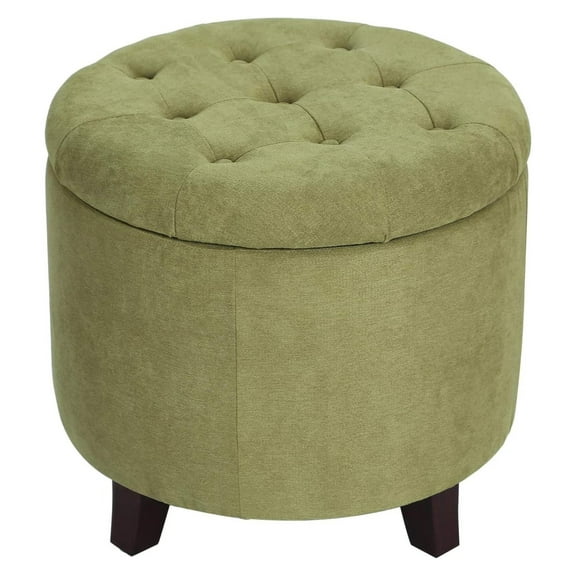 Exlonjet Fabric Cushion Round Button Tufted Lift Top Footstool, Height 17 Inches Storage Bench Ottoman, Strudy,