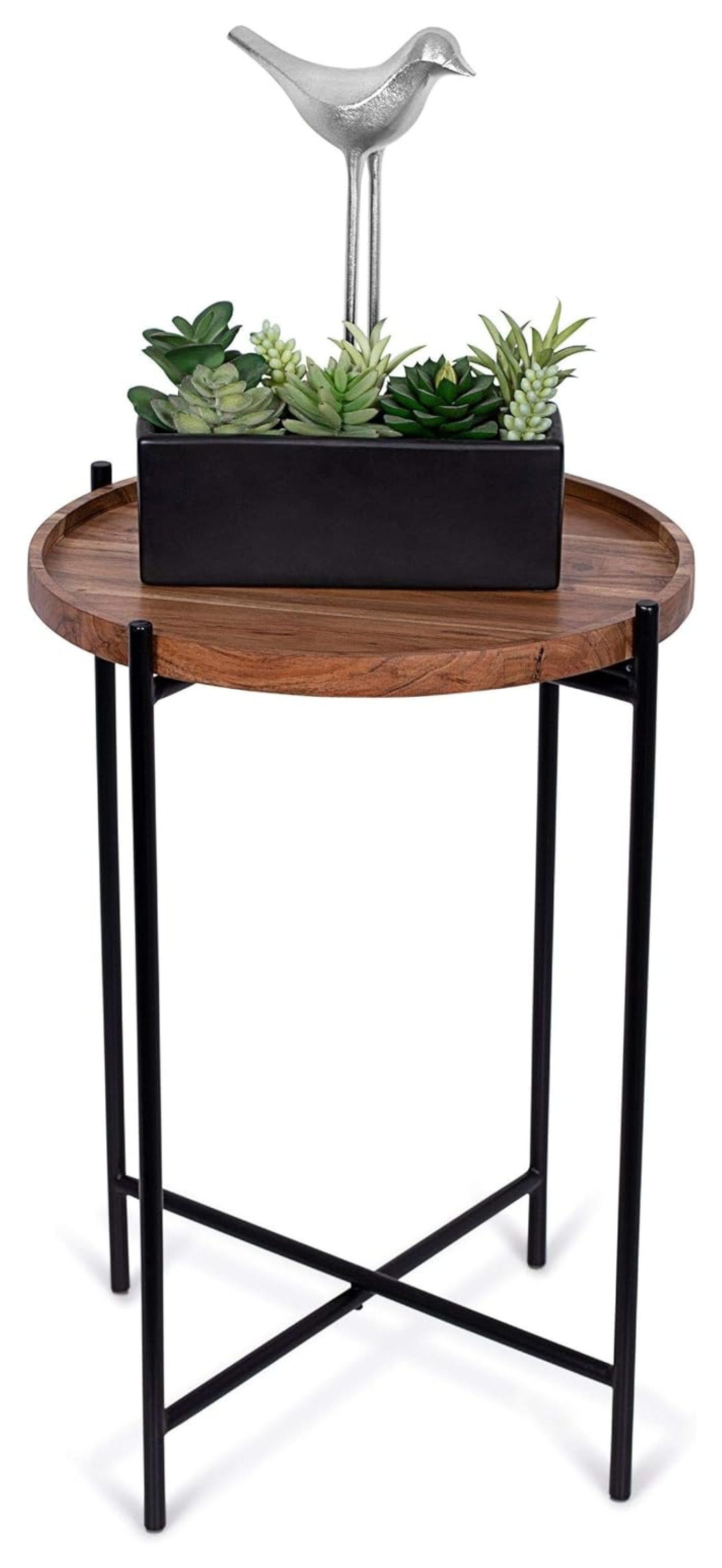 Natural Acacia Folding Side Table with Removable Tray