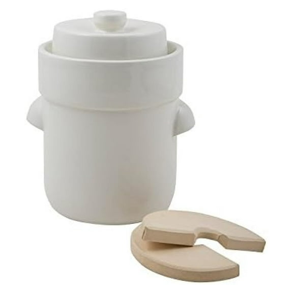 Exlonjet Gartoph 3 Liter Cream Colored Fermentation Crock - 3 Piece Kit