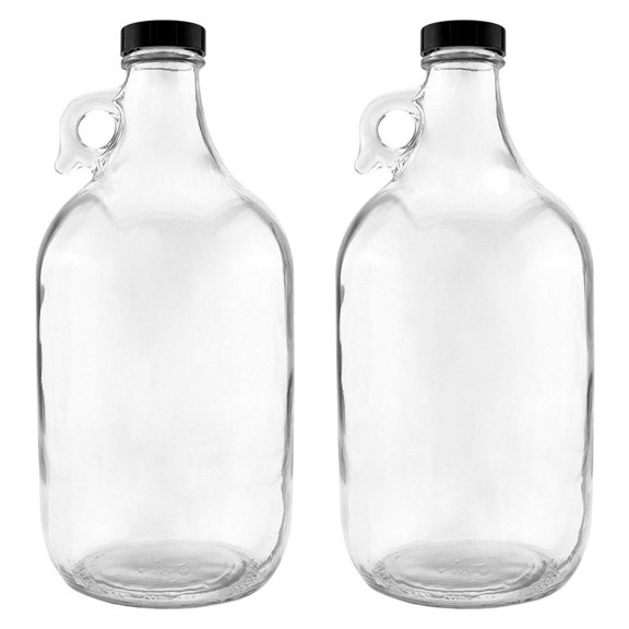 Exlonjet Glass Handled Jugs, Half-Gallon, Clear, Pack of 2