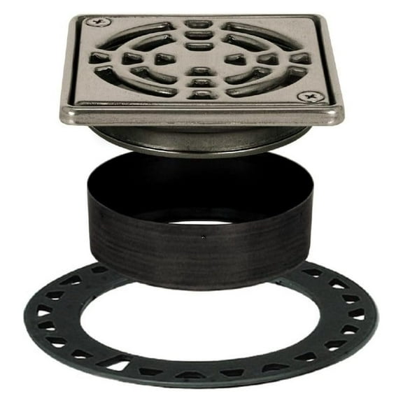 Exlonjet Kerdi-Drain Classic Shower Grate Kit with Integrated Slope Bonding Flange - Ideal for Tile Showers - 4" Grate Size, Square, Stainless Steel Grate Finish - KD4GRKE