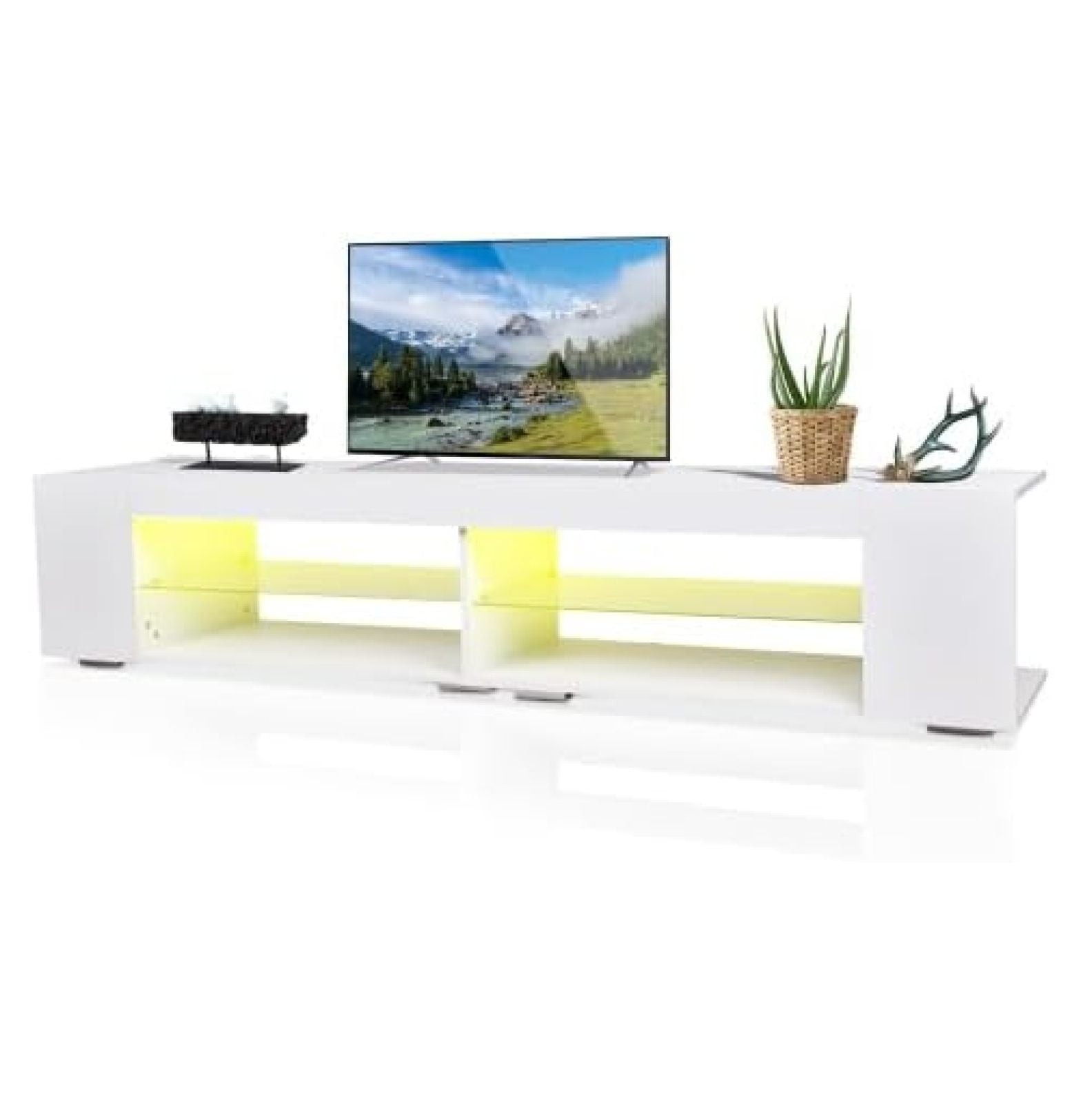 Exlonjet LED TV Stand, Modern White Entertainment Center, Ideal TV