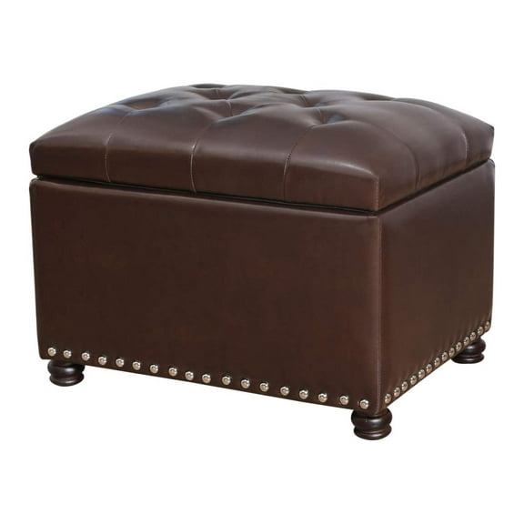 Exlonjet Leather Storage Ottoman Bench Rectangle 24 Inch Foot Rest Ottomans Stool for Living Room Bedroom(Brown)