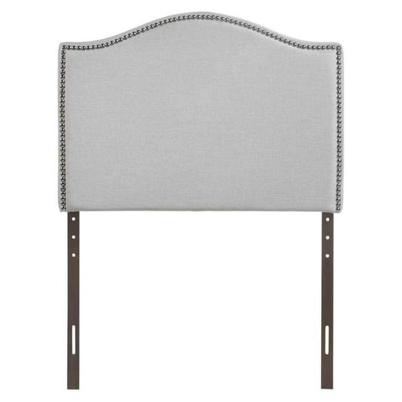 Exlonjet Linen Fabric Upholstered Headboard with Nailhead Trim and Curved Shape, Sky Gray
