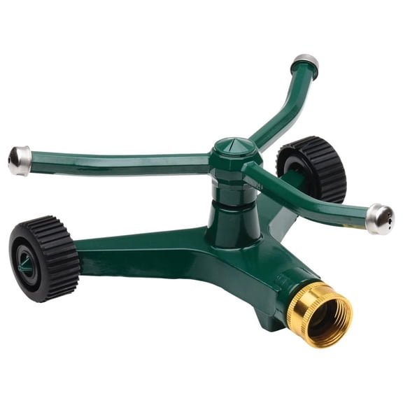 Exlonjet Metal Revolving Sprinkler; 3-Arm with Wheeled Base , Green , 45' - 7000