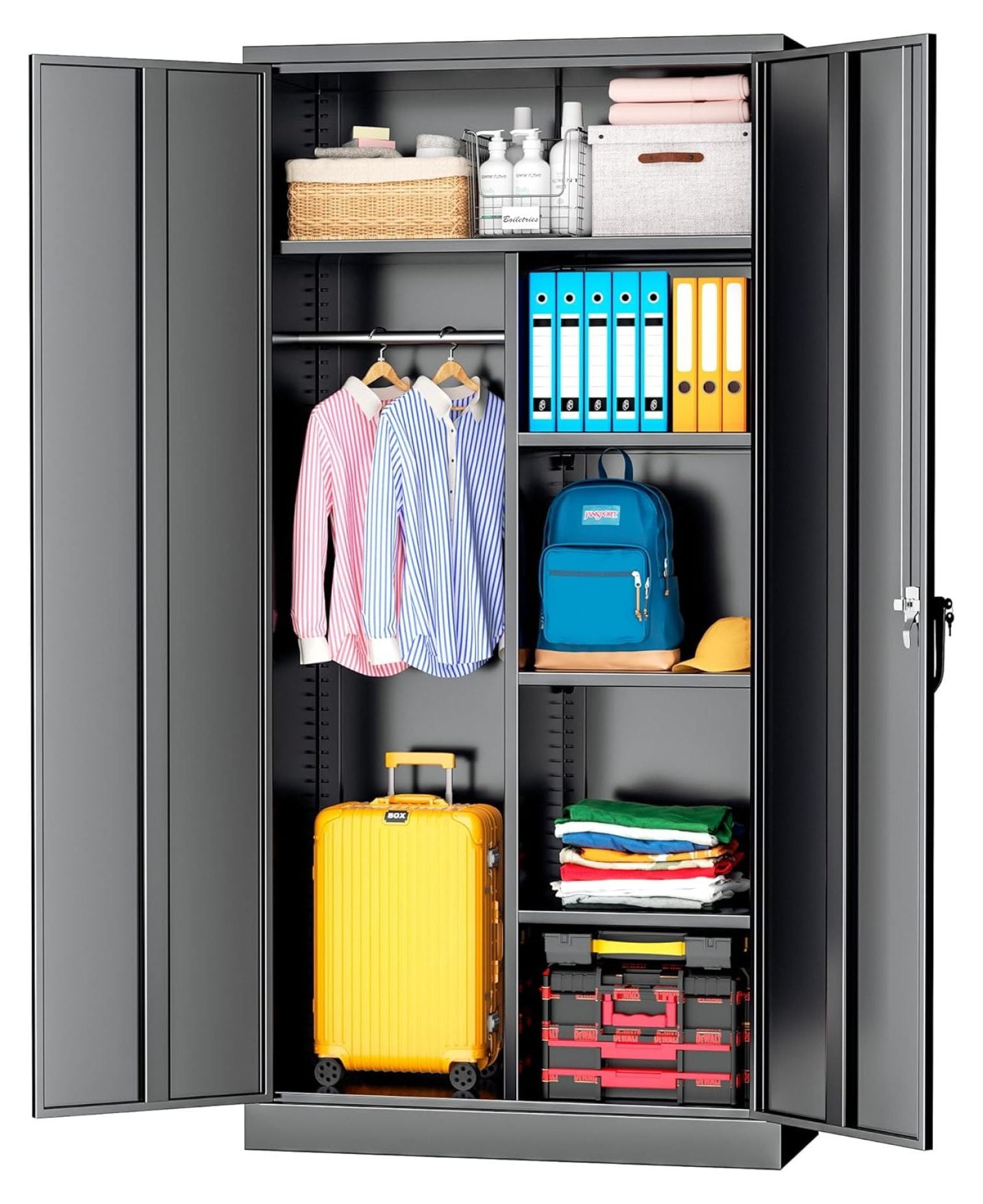 Exlonjet Metal Storage Cabinets with Doors and Hanging Rod, 72”H ...