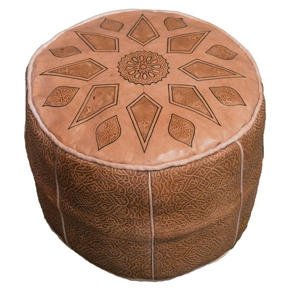 Exlonjet Moroccan Poof 100% Leather Handmade & Hand Carved Traditional Footstool Pouf Tribal Berber Ottoman Unique Design