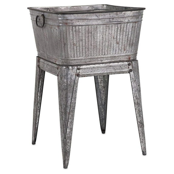 Exlonjet Multi Functional Galvanized Metal Tub on Stand, Gray
