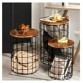 thumbnail image 1 of Exlonjet Nesting End Table with Storage, Side Tables Wire Basket Table with Lid 3 Set, Round End Table with Removeable Top and Steel Frame for Living Room, Bedroom, Office, Rustic, 1 of 7