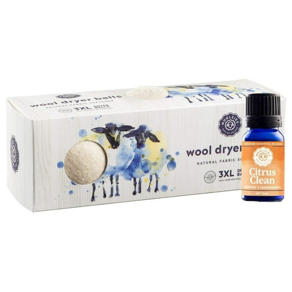 Exlonjet Organic Wool Dryer : 3 Pack XL Dryer & Citrus Clean Essential Oil Blend | All Natural Laundry Fabric Softener | Made with 100% New Zealand Wool | Best Essential Oil