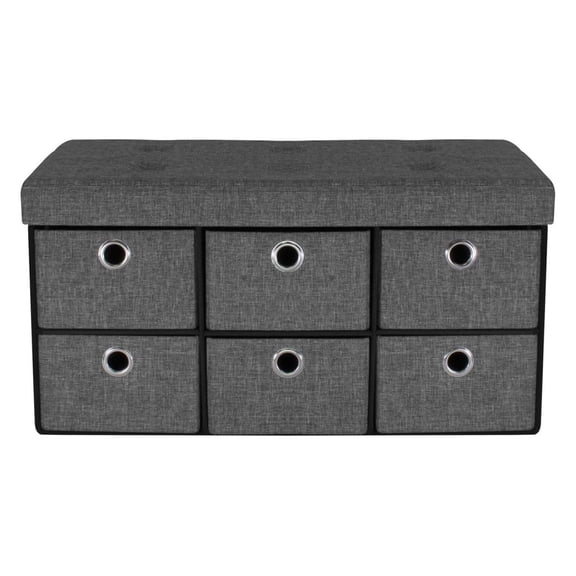 Exlonjet Storage Bench Chest with Drawers Collapsible Folding Bench Ottoman Includes Cover Perfect for Entryway, Bedroom Bench, Cubby Drawer Footstool, Hope Chest, Faux Linen (Gray)
