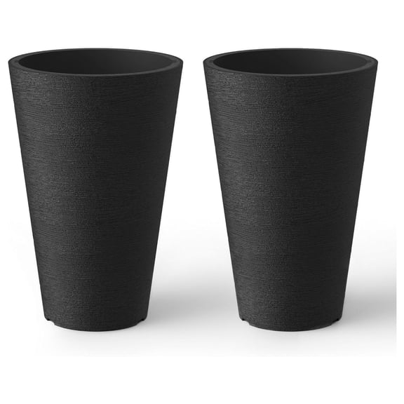 Exlonjet Tall Round Planter Set of 2, 13 Inch Tall Decorative Planter Pots for Outdoor Indoor Garden Patio Front Porch (Black)