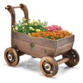 thumbnail image 1 of Exlonjet Wagon Flower Planter Cart, 4-Wheel Wood Garden Wagon Decor with 2 Drainage Holes, Movable Flowerpot Holder Stand, Indoor Outdoor Raised Plant Bed, 1 of 9