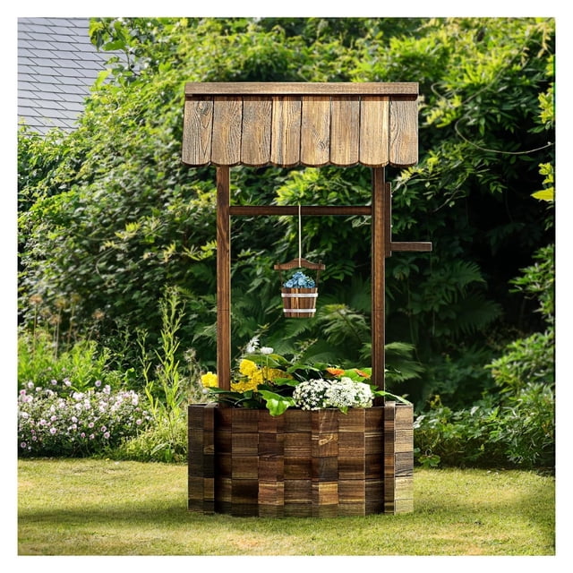 Exlonjet Wishing Well for Outside, Wooden Wishing Well Planters with ...