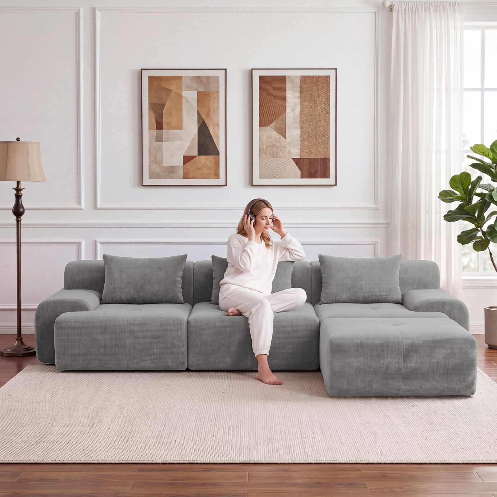 Deep Throw Toy Exnote 108'' Modular Boneless Sofa,Sectional Couch for Living Room ...