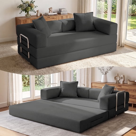 Exnote 78" Convertible Sofa Bed, 5-in-1 Corduroy Futon Pull Out Couch, No Assembly Boneless Sleeper Sofa for Living Room & Bedroom, Gray