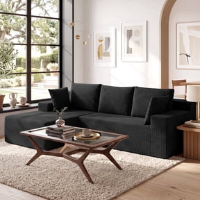 Exnote 96" Modular L-Shaped Sectional Sofa, Corduroy Memory Foam Boneless Couch with Left Facing Chaise, Black