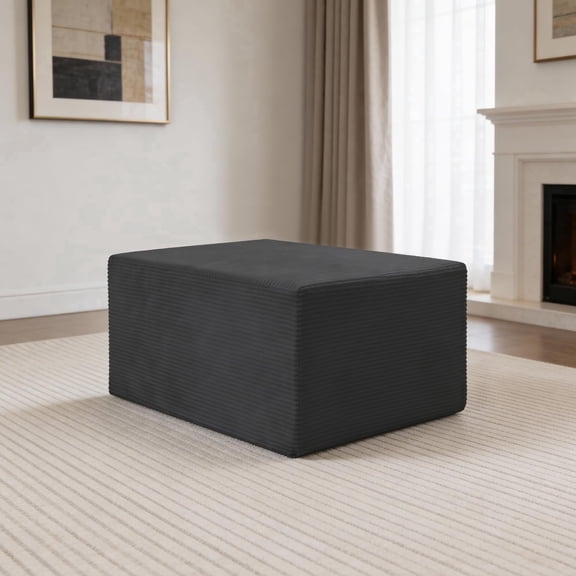 Exnote Corduroy Modular Ottoman, Soft Memory Foam Footstool & Extension Seat for L-Shaped Sectional Sofa, Black
