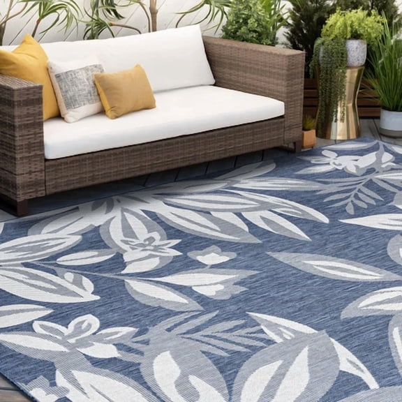 Exo Coastal Floral Indoor/Outdoor Area Rug Navy/Cream 2'3'' x 7'3''