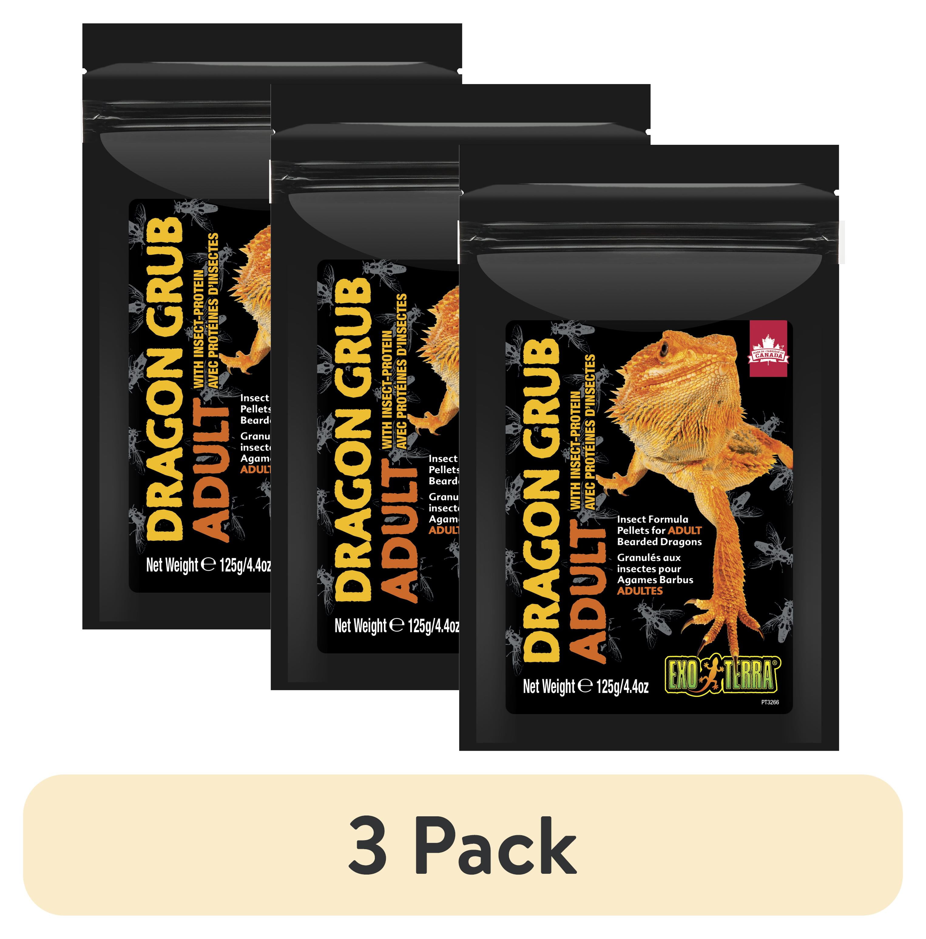(3 pack) Exo Terra Dragon Grub Adult, Brown Pelleted Reptile Food, 4.4