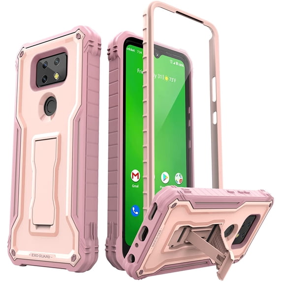 ExoGuard For Cricket Ovation 2 Case, Phone Case with Screen Protector and Kickstand (Pink)