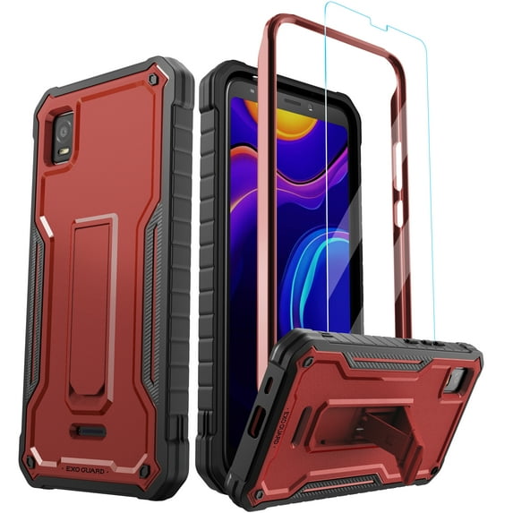 ExoGuard For Cricket Vision Plus Case, Phone Case with Screen Protector and Kickstand (Red)