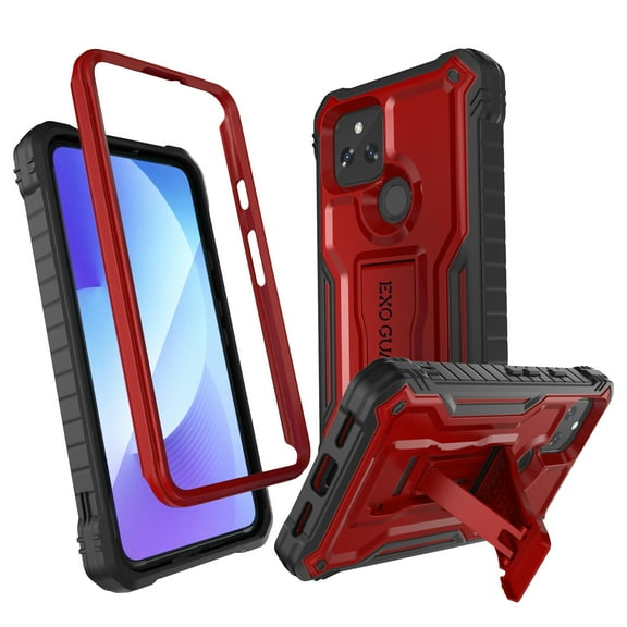 ExoGuard For Google Pixel 5 Case, Phone Case with Screen Protector and Kickstand (Red)