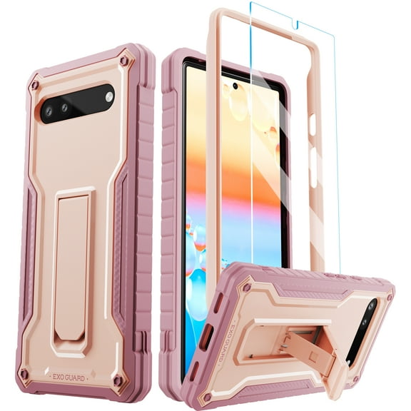 ExoGuard For Google Pixel 6A Case, Phone Case with Screen Protector and Kickstand (Pink)