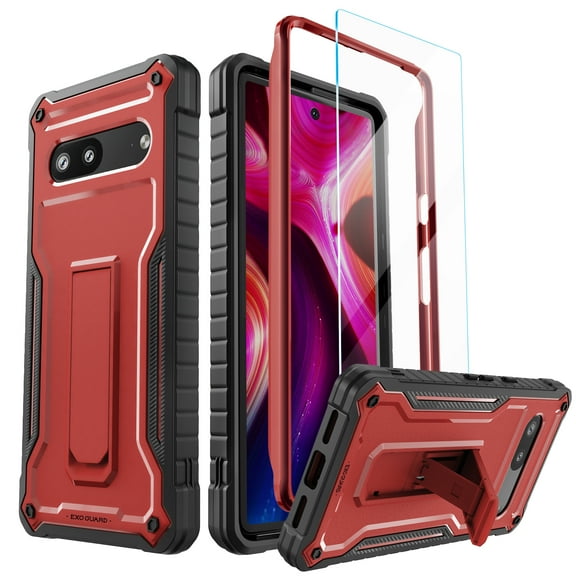ExoGuard For Google Pixel 7 Case, Phone Case with Screen Protector and Kickstand (Red)