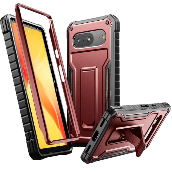 ExoGuard For  Google Pixel 8 Case, Rubber Shockproof Full-Body Phone Case with Kickstand (Red)