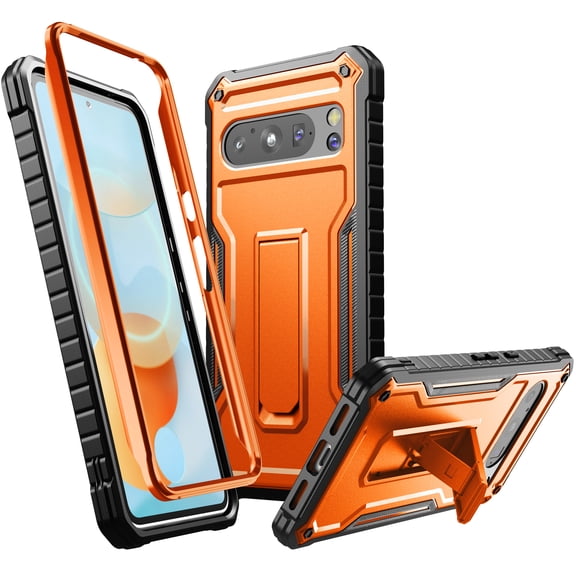 ExoGuard For  Google Pixel 8 Pro Case, Rubber Shockproof Full-Body Phone Case with Kickstand(Orange)