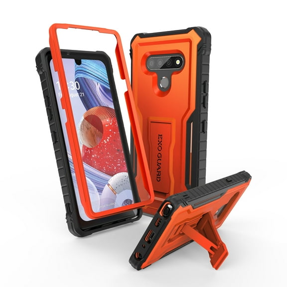 ExoGuard For  LG Stylo 6 Case, Rubber Shockproof Full-Body Phone Case with Kickstand (Orange)