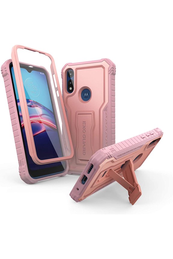 For Moto E Case, Phone Case with Screen Protector and Kickstand (Pink)
