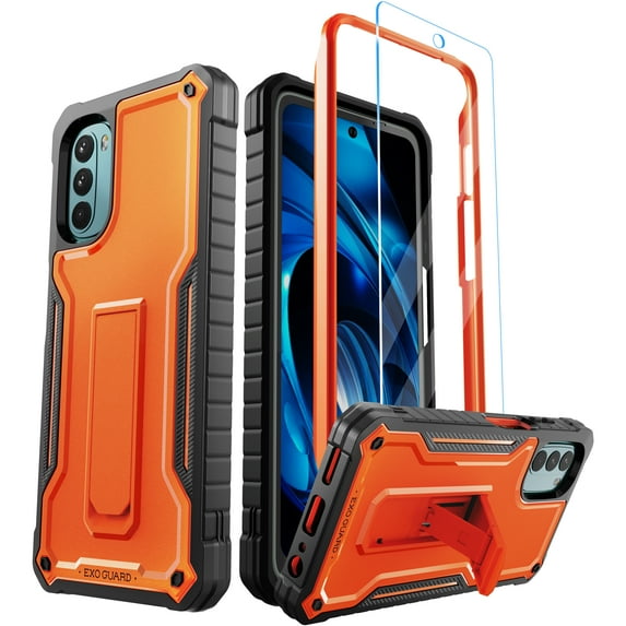 ExoGuard For Moto G 5G 2022 Case, Phone Case with Screen Protector and Kickstand (Orange)