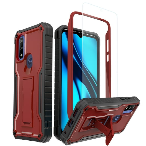 ExoGuard For Moto G Pure 2021 Case, Phone Case with Screen Protector and Kickstand (Red)