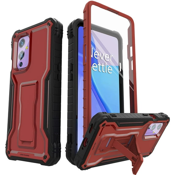 ExoGuard For OnePlus 9 Case, Phone Case with Screen Protector and Kickstand (Red)