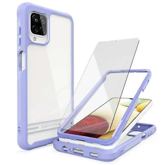 ExoGuard For Samsung Galaxy A12 Case,Clear Hard Back Case with Screen Protector (Grayish Blue)