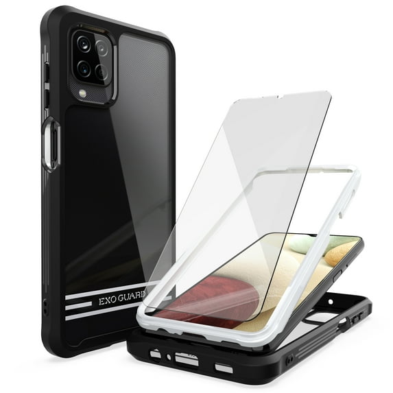 ExoGuard For Samsung Galaxy A12 Case,Clear Hard Back Full Body Case with Screen Protector (Black)