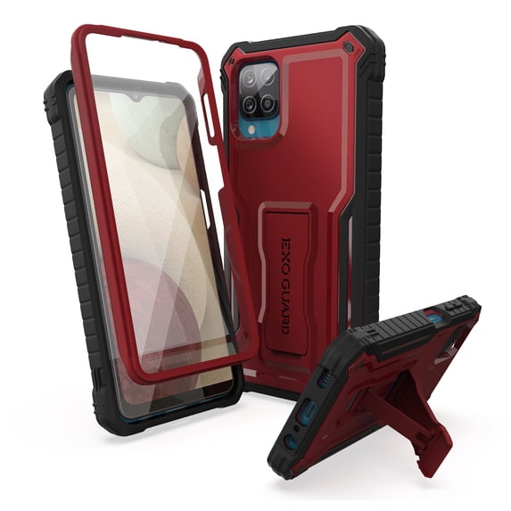 ExoGuard For Samsung Galaxy A12 Case, Phone Case with Screen Protector and Kickstand (Red)