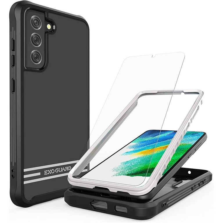 ExoGuard For Samsung Galaxy S21 FE Case,Clear Hard Back Full Body Case with  Screen Protector (Black)