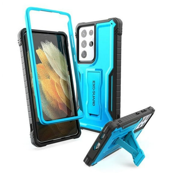 ExoGuard For Samsung Galaxy S21 Ultra 5G Case，Full-Body Phone Case with Kickstand (Blue)