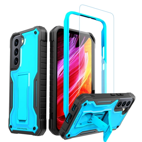 ExoGuard For Samsung Galaxy S22 Case, Phone Case with Screen Protector and Kickstand (Blue)