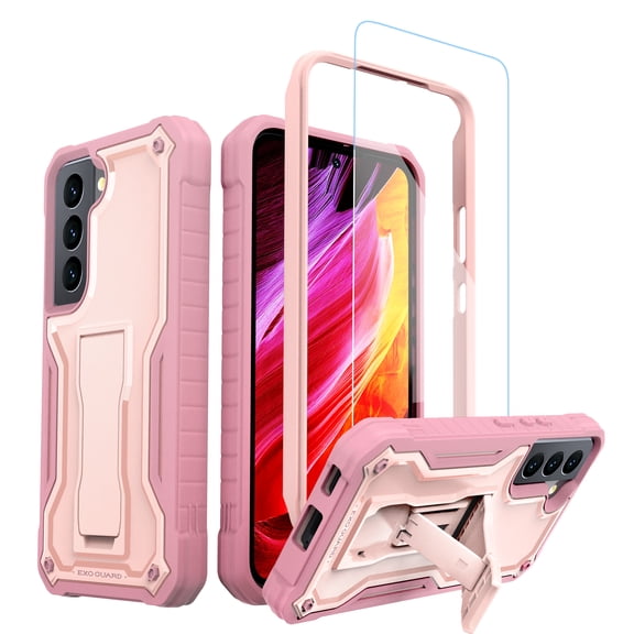 ExoGuard For Samsung Galaxy S22 Case, Phone Case with Screen Protector and Kickstand (Pink)