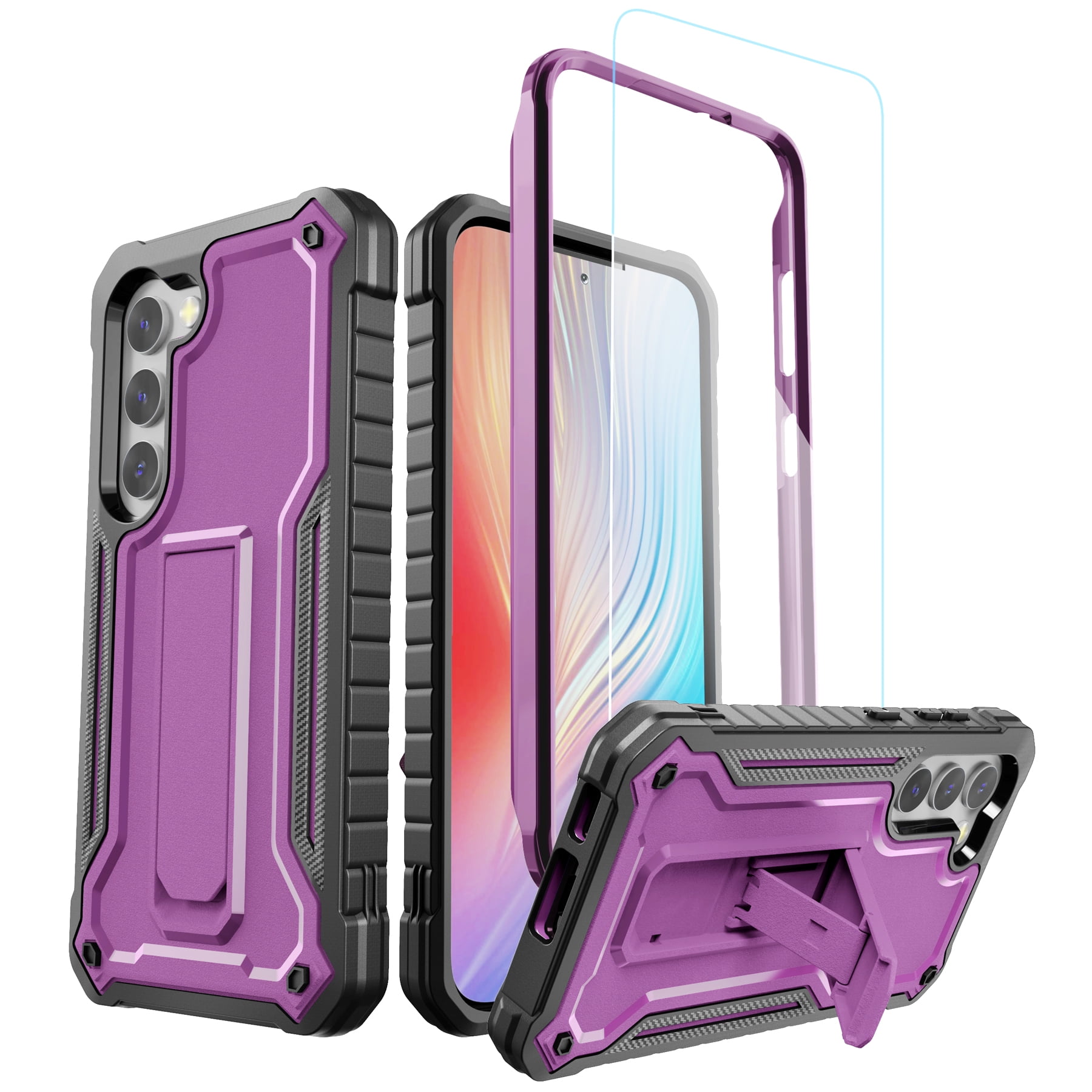 Case/Screen Protector for Galaxy S6, Tech21 Purple Evo Check [ANTI-SHOCK]  Cover + PureGear Tempered Glass Screen Guard for Samsung Galaxy S6 (SM-G920)