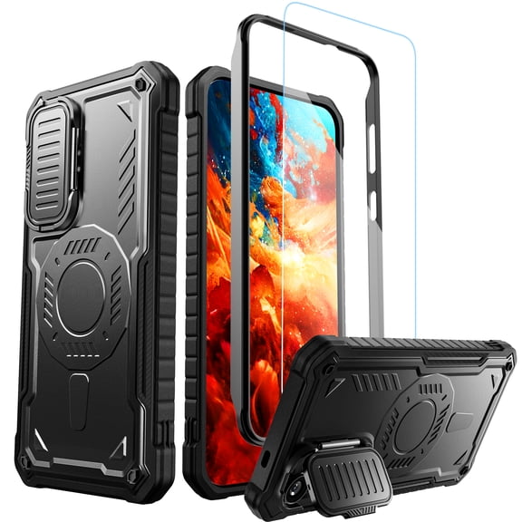 ExoGuard For Samsung Galaxy S24 Case, Phone Case with Screen Protector and Kickstand (Black)